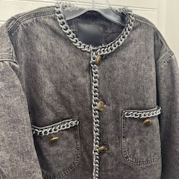 NWT R13 $2390 Chain Embelished Crop denim jacket - Picture 8 of 15